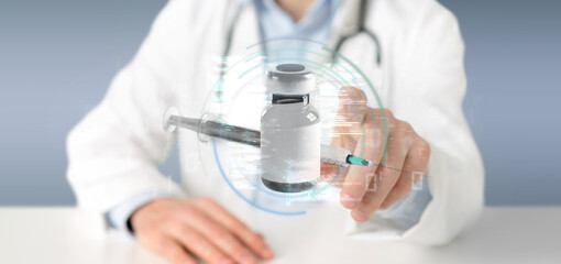 Wall Mural - Doctor touching a vaccine concept - 3d rendering