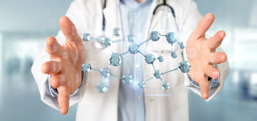 Wall Mural - Doctor touching a 3d molecule concept - 3d rendering