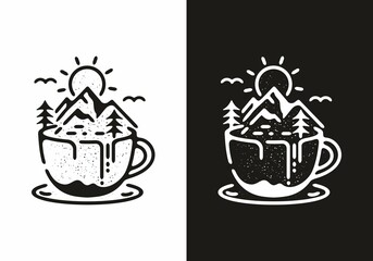 Wall Mural - mountain view coffee line art illustration