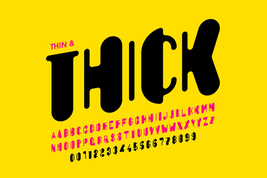 Thick and thin styles font combined together, typography design, alphabet letters and numbers