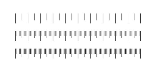 Measuring scale set, marking for ruler, marks for tape measure. Set of scale. Measuring tool. Ruler scale measure. Vector illustration. EPS 10