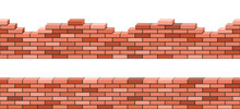 Brick Walls 3d View, Set Of Seamless Pattern For Background. Red Brick Stacked. Broken Or Demolited Building Wall Isolated. Vector Illustration.