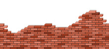 Brick Wall Broken, 3d View. Red Brick Texturel  Seamless Pattern For Cartoon Or Game Background Of  Building Or House Demolition. Vector Illustration