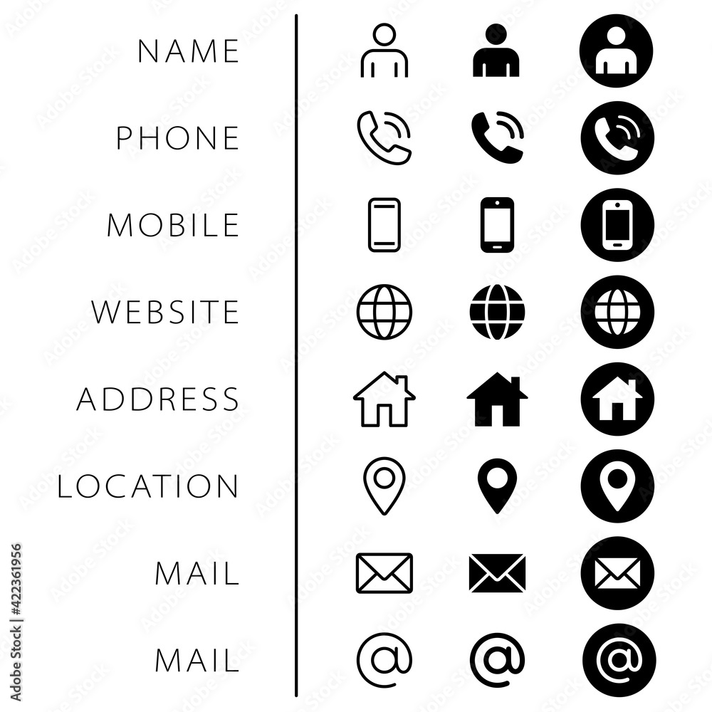 Company Connection business card icon set. Phone, name, website ...
