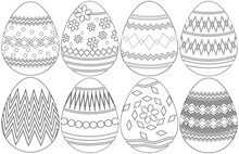 Black White Easter Chicken Eggs For Coloring On A White Background.Template For Design And Decor.
