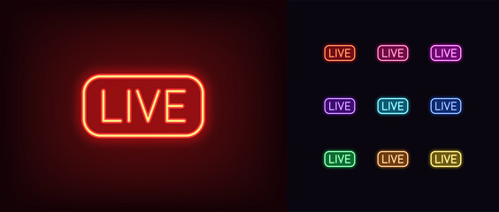 Poster - Neon live stream icon. Glowing neon broadcasting sign, outline logo and symbol