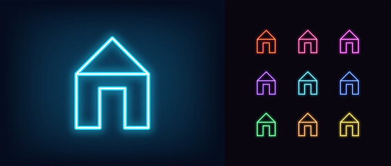 Poster - Neon home icon. Glowing neon home sign, outline house
