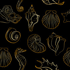 Elegant line sea shells, vector art pattern illustration.