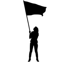 Black silhouettes of woman with flag on white background