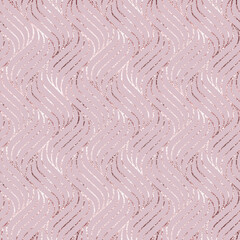 Poster - Beauty marble foil. Pink seamless pattern wavy line rose gold. Glam background. Elegant waves patern. Intricate pipple curly stripe. Contemporary swirl pattern. Design twist lines for prints. Vector 