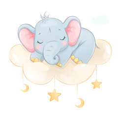 Wall Mural - Cute little elephant. Funny cartoon character