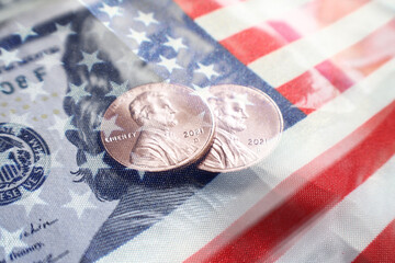 2021 Pennies On One Hundred Dollar Bill With The American Flag 