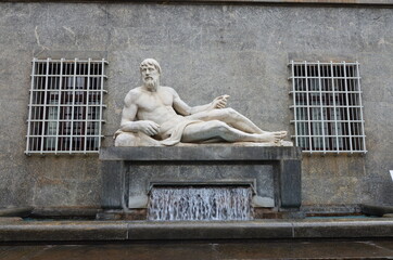 Po and Dora Fountains. Represented by a man and a woman lying on the foundations from which water flows, Turin