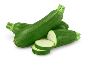 Fresh whole zucchini isolated on white background with clipping path and full depth of field