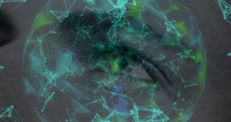 Poster - Network of connections against globe of plexus network spinning on black background