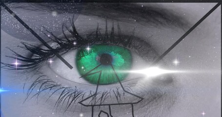 Wall Mural - Shining stars and bright spot of light against over close up of female eye