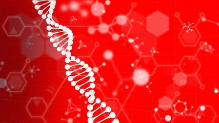 Poster - dna structure spinning over molecular and chemical structures floating against red background