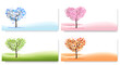 Four Nature Backgrounds with stylized trees representing different seasons - winter, spring, summer, autumn. Vector.