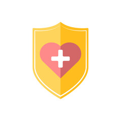 Poster - Medical shield icon. Vector icon of trendy shield with heart and medical cross. Coronavirus protection icon. complete virus protection icon. Vector illustration.