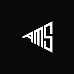 A M S letter logo vector design on black color background. AMS icon