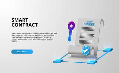 Wall Mural - Digital smart contract for electronic sign document agreement security, finance, legal corporate. with paper document and key security protection