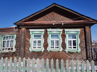 Wooden windows in an old peasant house