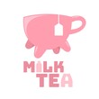 pink milk tea cup mug drink logo concept design illustration