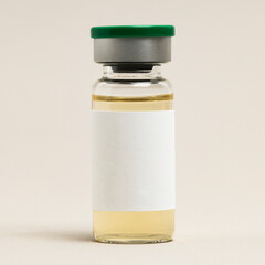 Wall Mural - Blank vaccine label on injection glass bottle with yellow liquid