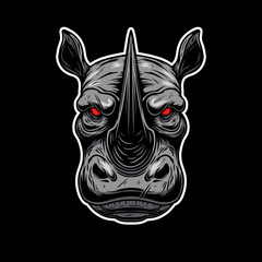 Canvas Print - Illustration of angry rhino head. Design element for logo, label, sign, emblem, poster. Vector illustration