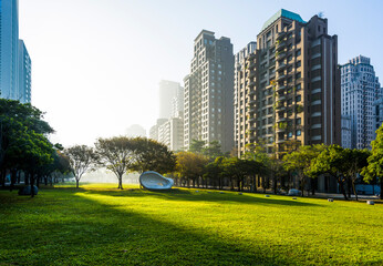 view of the cityscape in The morning, Taichung Taiwan. near the National Taichung Theater.