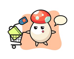 mushroom illustration cartoon with a shopping cart