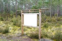 Empty White Panel Of Forest Information Wooden Advertisement Mockup
