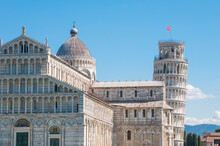Pisa, Italy: Detail Of The Pisa Cathedral And The World Famous Leaning Tower