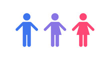 Gender equality and diversity concept. Vector flat illustration set. Blue man, pink woman and purple transgender human silhouette icon isolated on white background. Design element