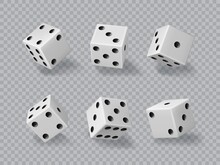 Dice, Casino Game Cubes, 3D Die White And Black Isolated Realistic Vector. Dice Or Craps For Poker Gambling And Lucky Chance And Backgammon Game, Dice In Random Rolling Throw