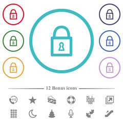 Poster - Locked padlock with keyhole flat color icons in circle shape outlines