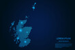 Abstract image Scotland map from point blue and glowing stars on a dark background. vector illustration eps 10.