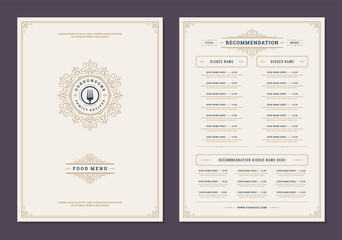 Poster - Menu design template with cover and restaurant vintage logo vector brochure.