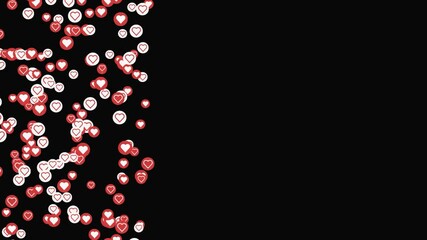 Aufkleber - Small red and white hearts flying from left to right on a black background. Animation. Concept of social media and expression of love.