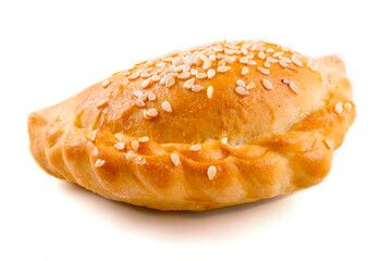 Isolated oriental meat stuffed pie samsa on the white background