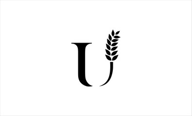 Sticker - wheat logo letter U vector illustration