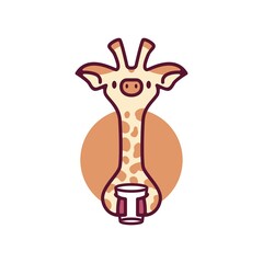 Wall Mural - cute giraffe glass drink cartoon playful character mascot logo vector icon illustration