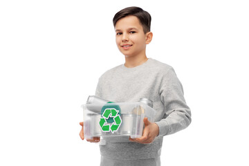 Wall Mural - smiling boy sorting metallic waste