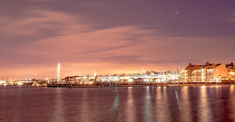 Claiborne Pell Bridge in Background at night in newport rhode island