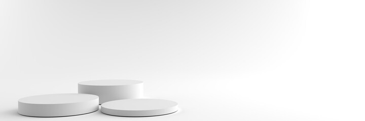 Wall Mural - 3d rendering of round white pedestal, podium for display product on the white floor. pedestal can be