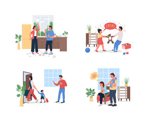Poster - family with relationship problems flat color vector detailed character set. postpartum depression. r