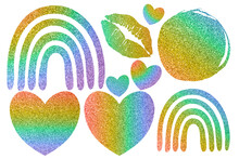 Bright Rainbow Glitter Abstract Clip Art. Tolerance Set On White Background