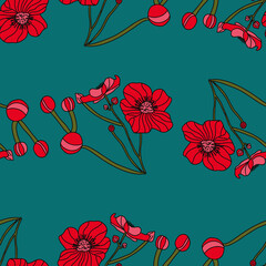 Poster - Poppy flower vector seamless repeat pattern print background