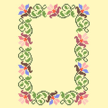 Cross Stitch Frame With Flowers