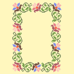 Sticker - cross stitch frame with flowers